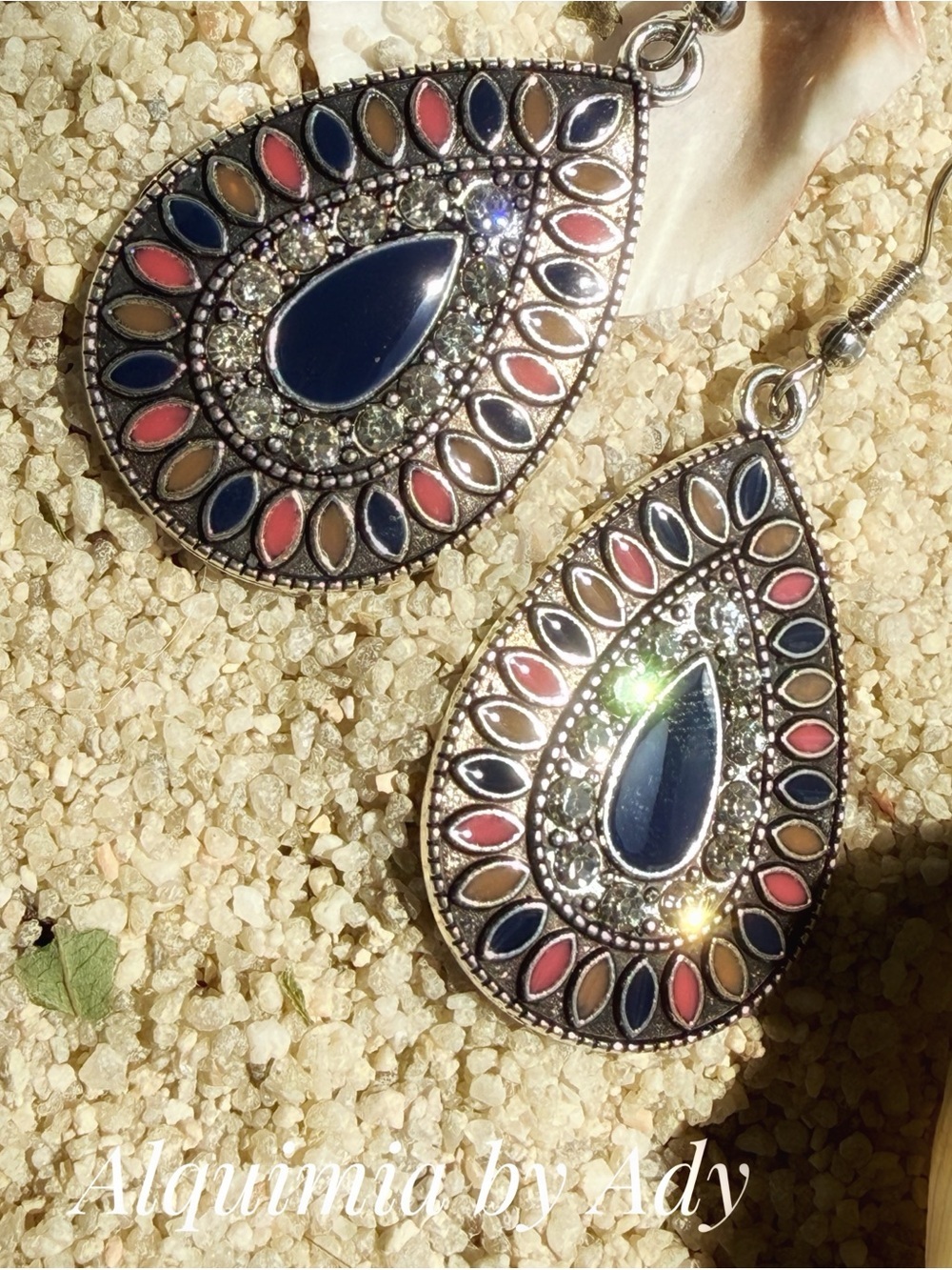 SUMMER + Navy, Pink & Tan Teardrop Dangle Earrings